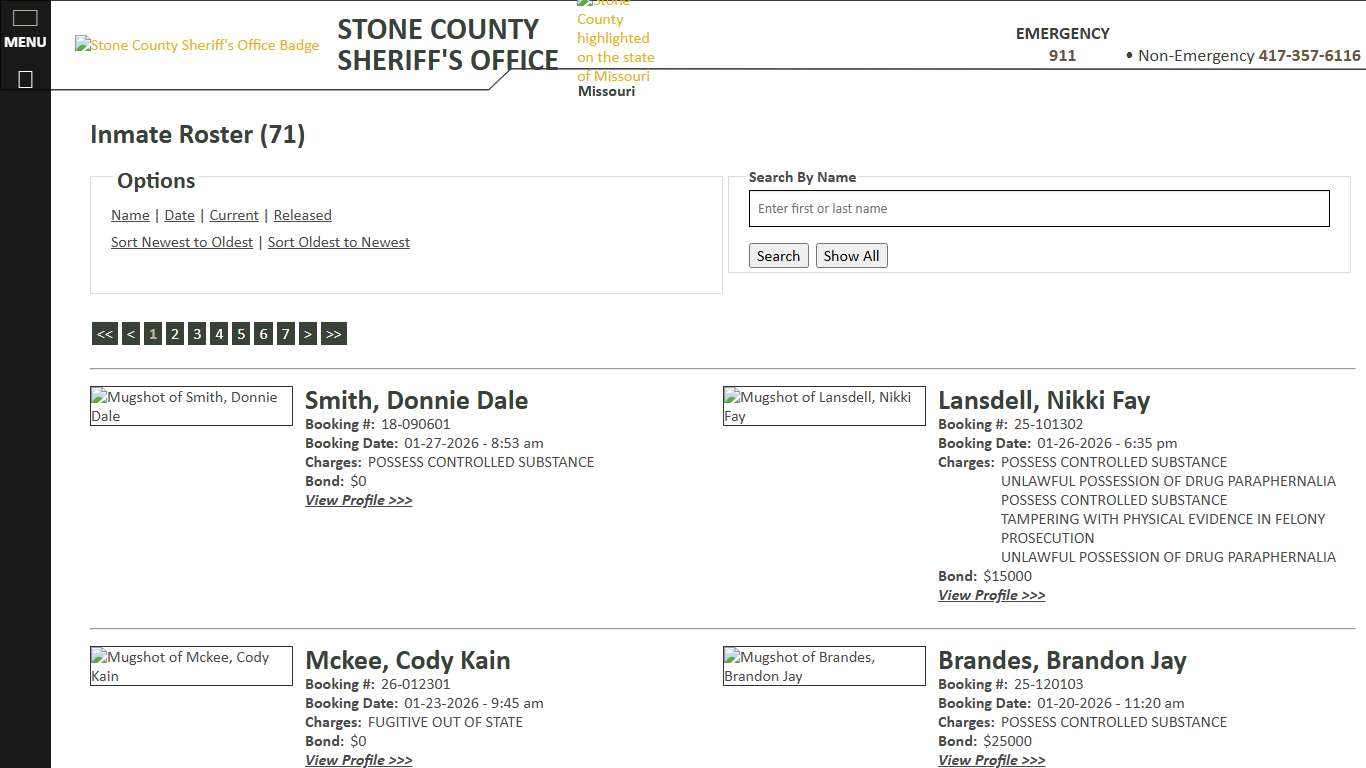 Inmate Roster - Current Inmates Booking Date Descending - Stone County Sheriff MO