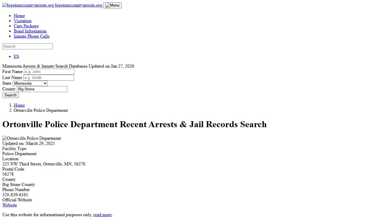 Ortonville Police Department, MN Arrests, Records, Jail Roster Lookup