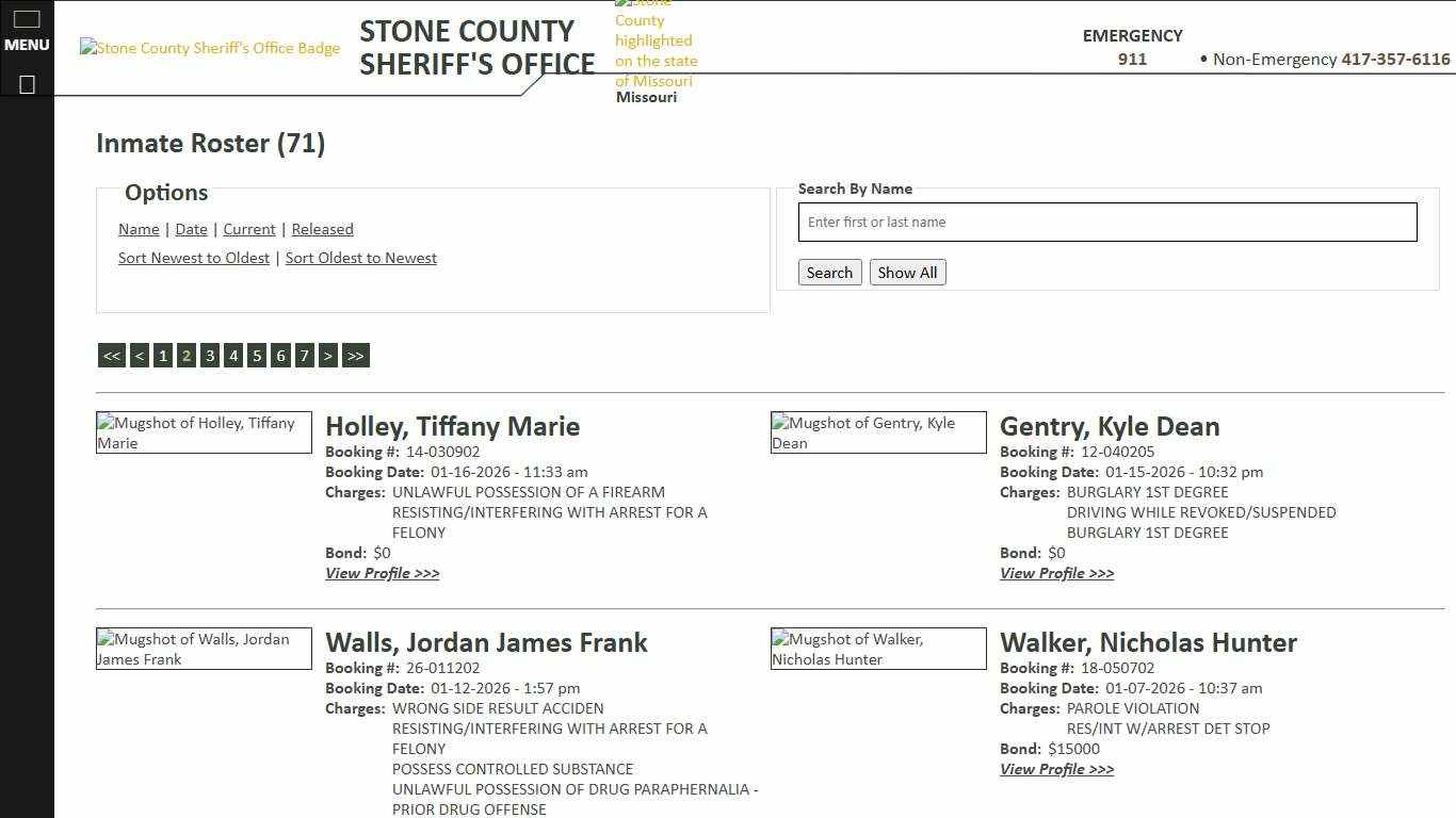 Inmate Roster - Page 2 Current Inmates Booking Date Descending - Stone County Sheriff MO